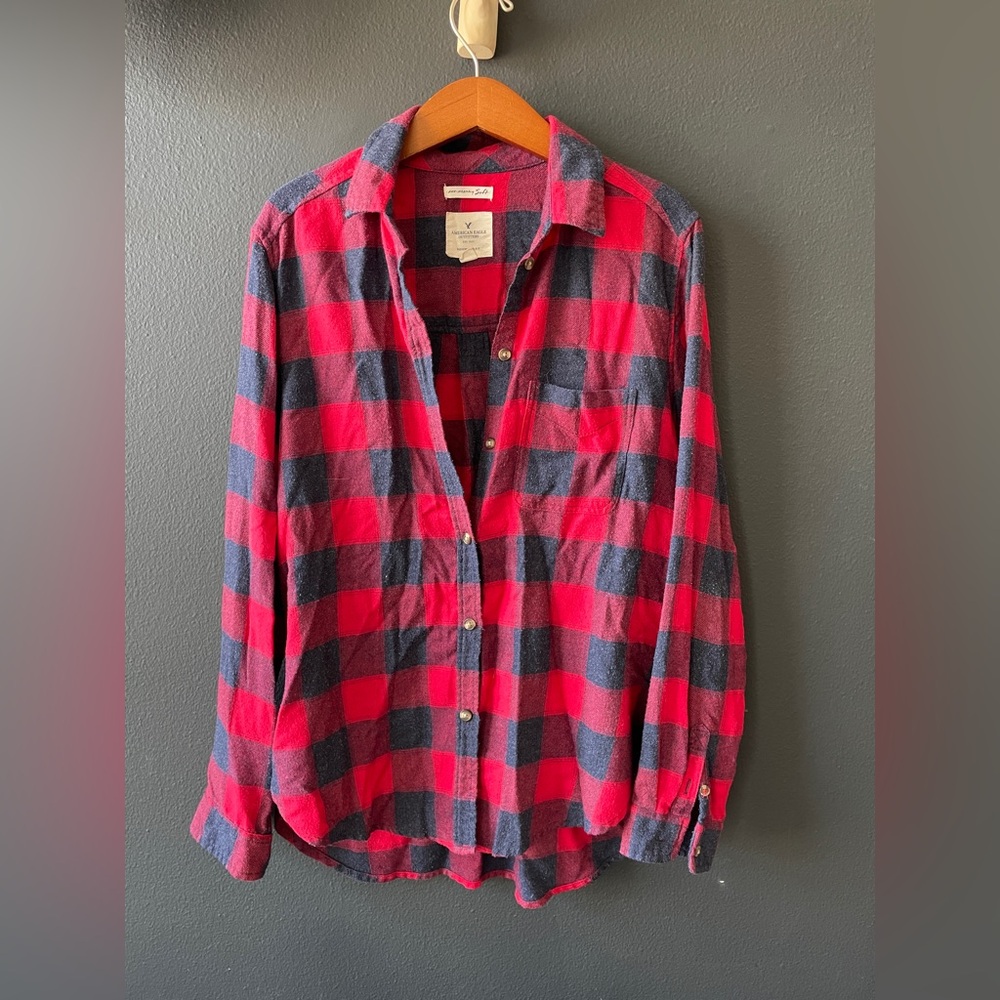 Red and Black Plaid Button-Up Shirt